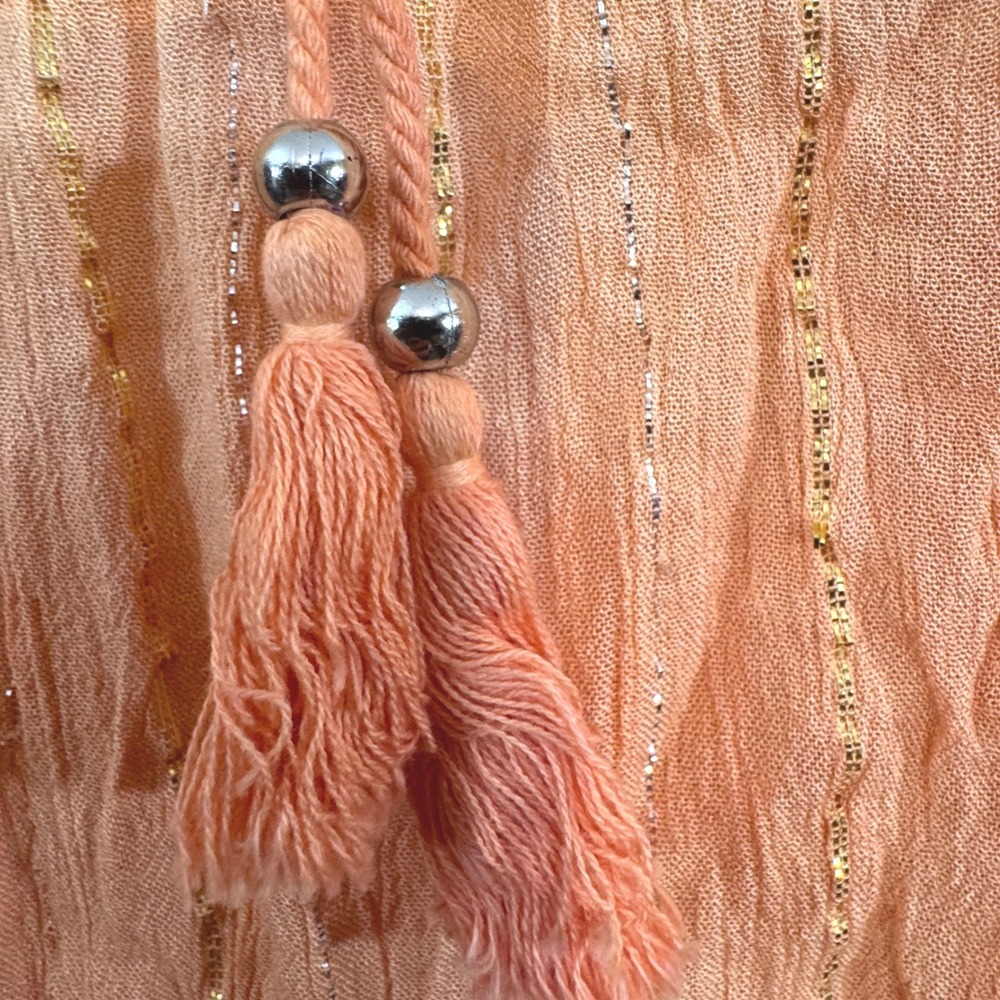 Cato Ombre Peasant Top Skirt Set M Orange Gold Metallic Boho Festival Blouse - Picture 5 of 15